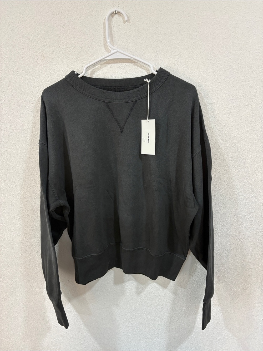 Buck Mason Vintage Interloop Oversized Crew Sweatshirt Soft Black Large NWT $128
